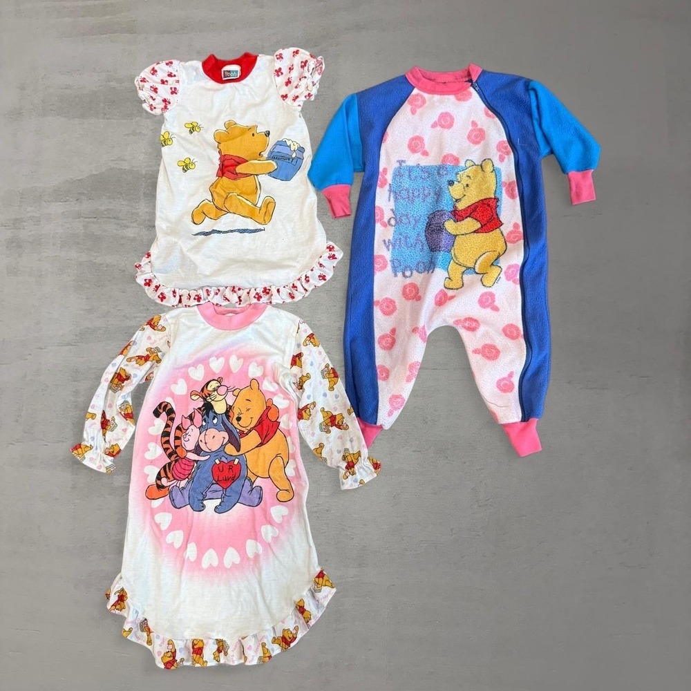 Disney Winnie the Pooh Pajamas Lot Pink Blue Vintage 3T 4T Nightgown Sleeper